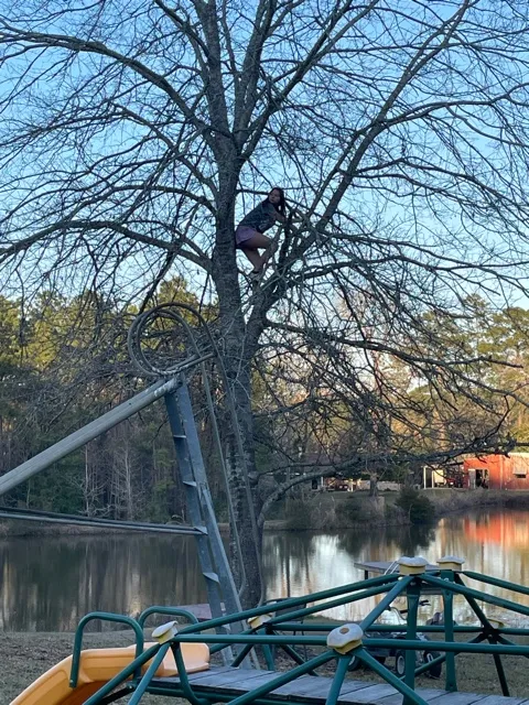 A child playing near the river on a fall afternoon